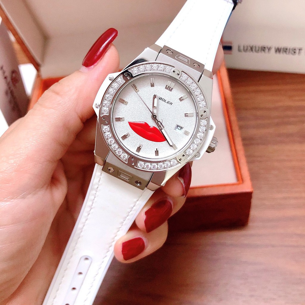 Đồng Hồ Huboler Nữ Da Silicon Trắng 36mm