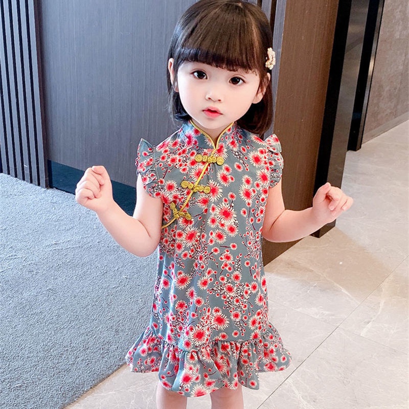 Đầm Sườn Xám Phong Cách Trung Hoa Thời Trang Mùa Hè Mới 2022 Dành Cho Bé Gái