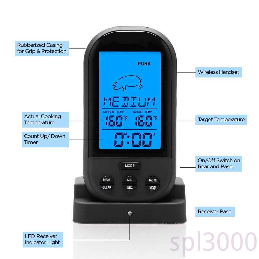 Digital Meat BBQ Thermometer Wireless Kitchen Oven Food Cooking BBQ Grill Smoker Temperature Meter with Probe Timer Temperature