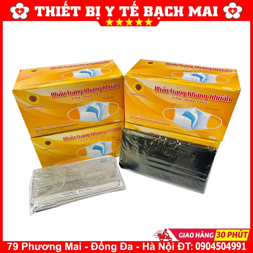 Khẩu Trang Hướng Dương 4 Lớp Lọc, Khẩu Trang Y Tế Tiện Lợi Siêu Kháng Khuẩn [Hộp 50 cái]