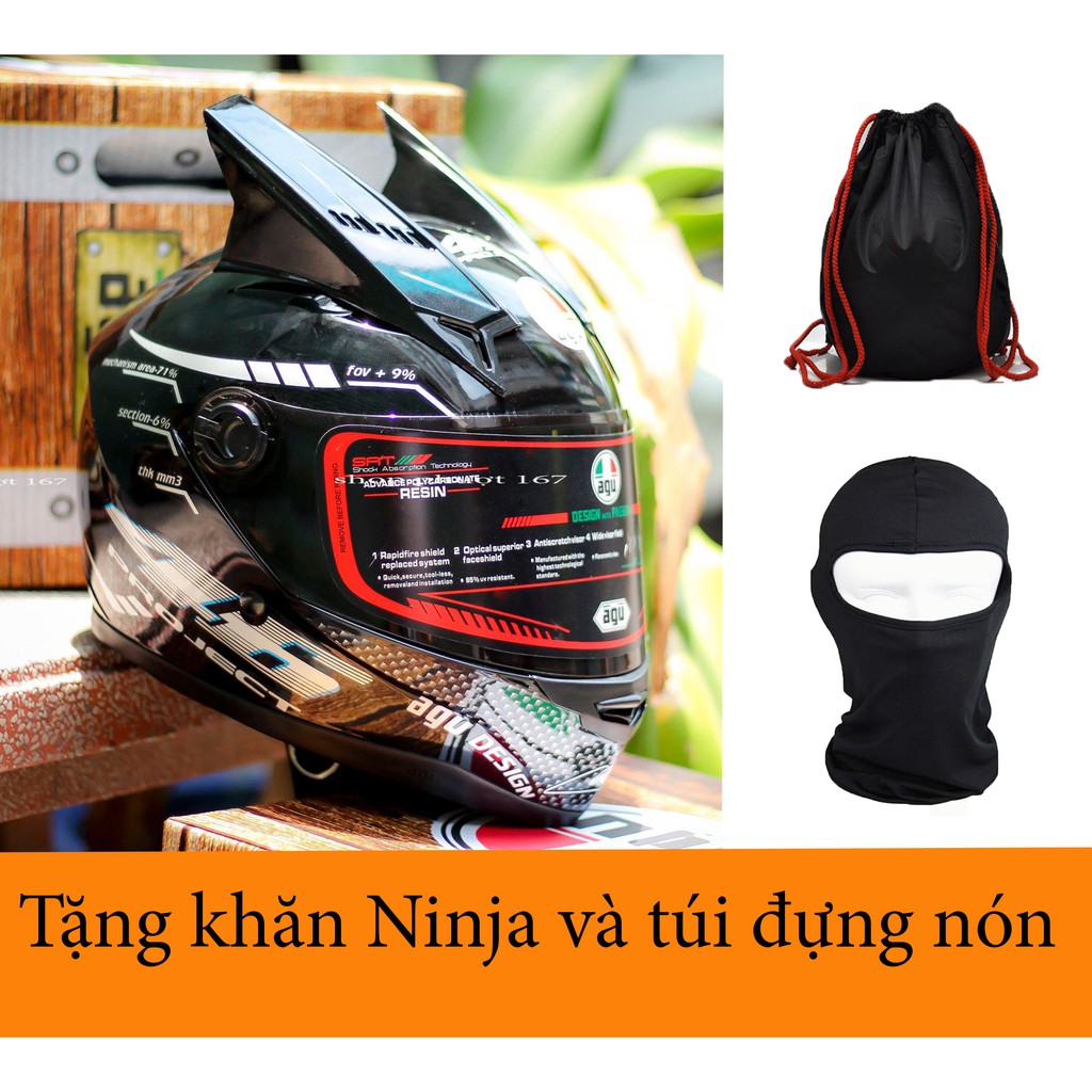 Nón Fullface AGU tem 46 và tai rùa hàng thật 100%, tặng khăn Ninja và Túi đựng nón