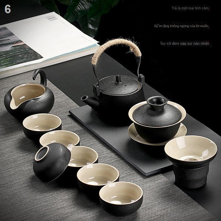 ◐Bộ tách trà gốm sứ đen kiểu Nhật Bản hộ gia đình đơn giản bộ trà kung fu cổ điển ấm trà gốm sứ bìa bát bộ văn phòng hiệ
