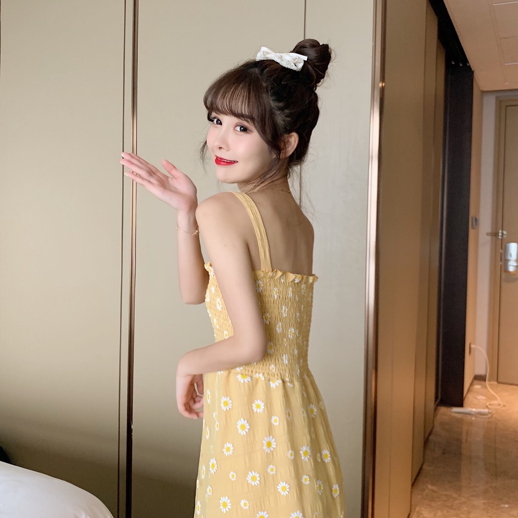 Váy 2 dây dáng dài trắng bánh bèo hoa cúc vintage, váy hai dây bản to phong cách ulzzang Hàn Quốc V07 - Peyy Clothing