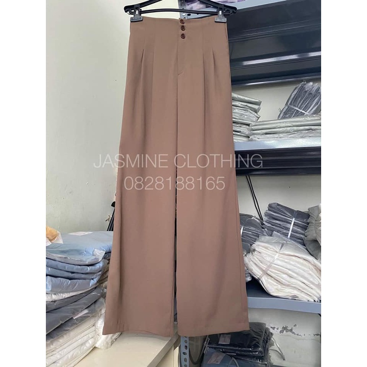 Quần Ống Suông Rộng Cạp Cao 3 Cúc - Quần ống Rộng Culothes Cạp Cao  3 cúc-mã 99