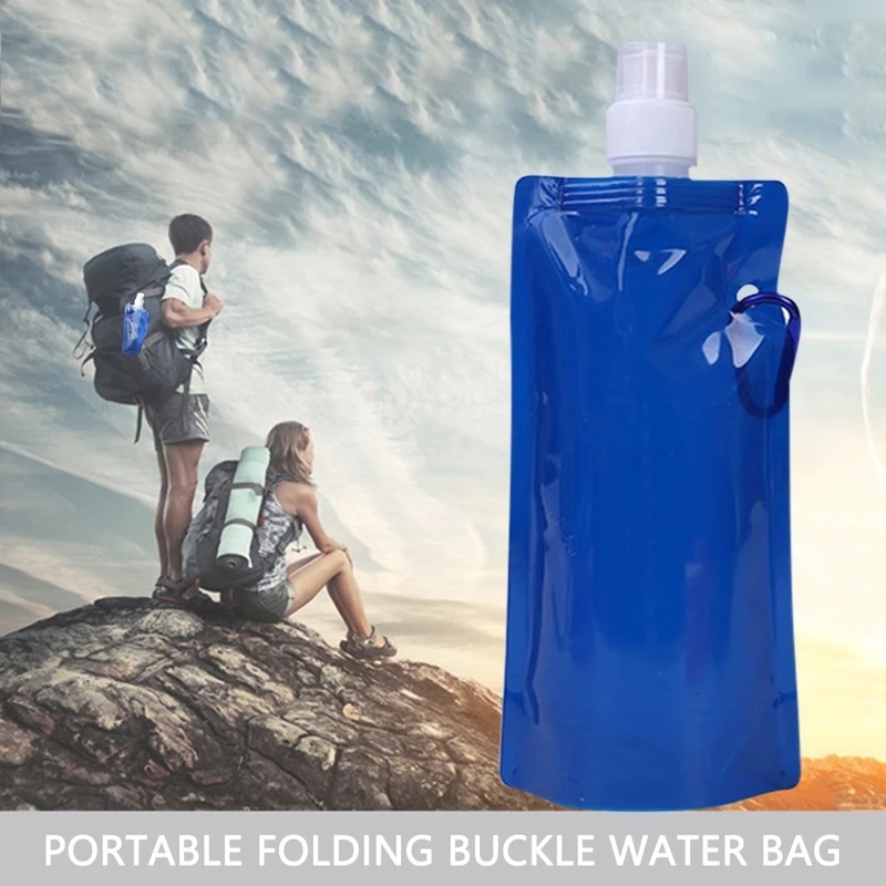 Túi Đựng Nước Bằng Silicone 480ml Siêu Nhẹ Có Thể Tái Sử Dụng Kèm Móc Khóa Tiện Lợi