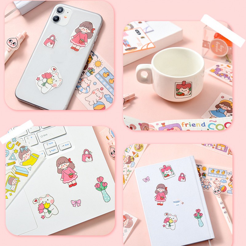 Set 1/3 cuộn băng keo giấy họa tiết hoạt hình dễ thương trang trí sổ tay