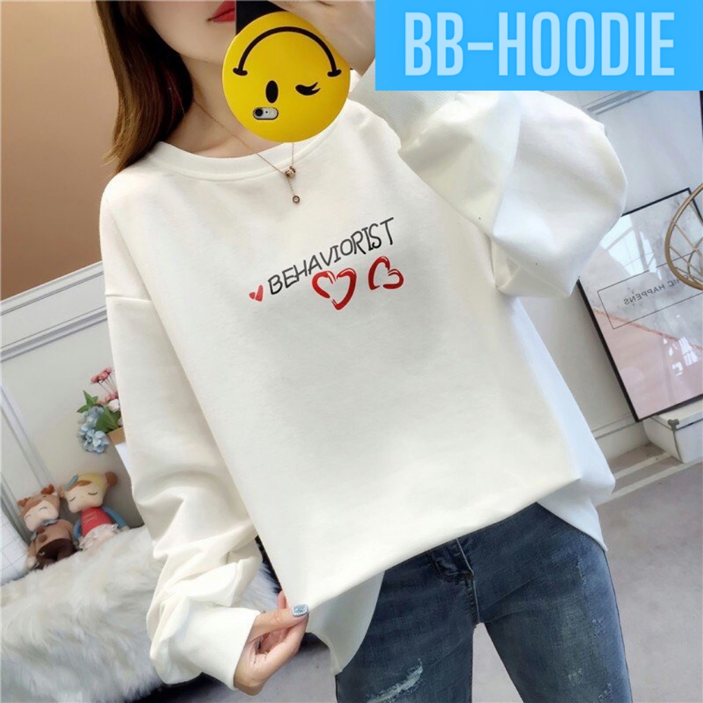 ÁO SWEATER NỈ UNISEX KHÔNG NÓN BEHAVIORIST NỮ HAI MÀU TRẮNG VÀNG CỰC ĐẸP
