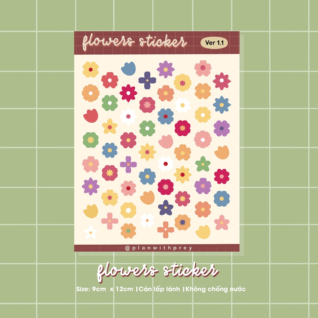 Sticker flowers, sticker hoa trang trí sổ và toploader | Desigined by Plan With Prey
