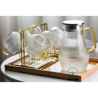 (SẴN) Bộ bình cốc thủy tinh HB hàng đẹp(1 bình 6 cốc 1 giá úp), bình nước thủy tinh chịu nhiệt cao cấp