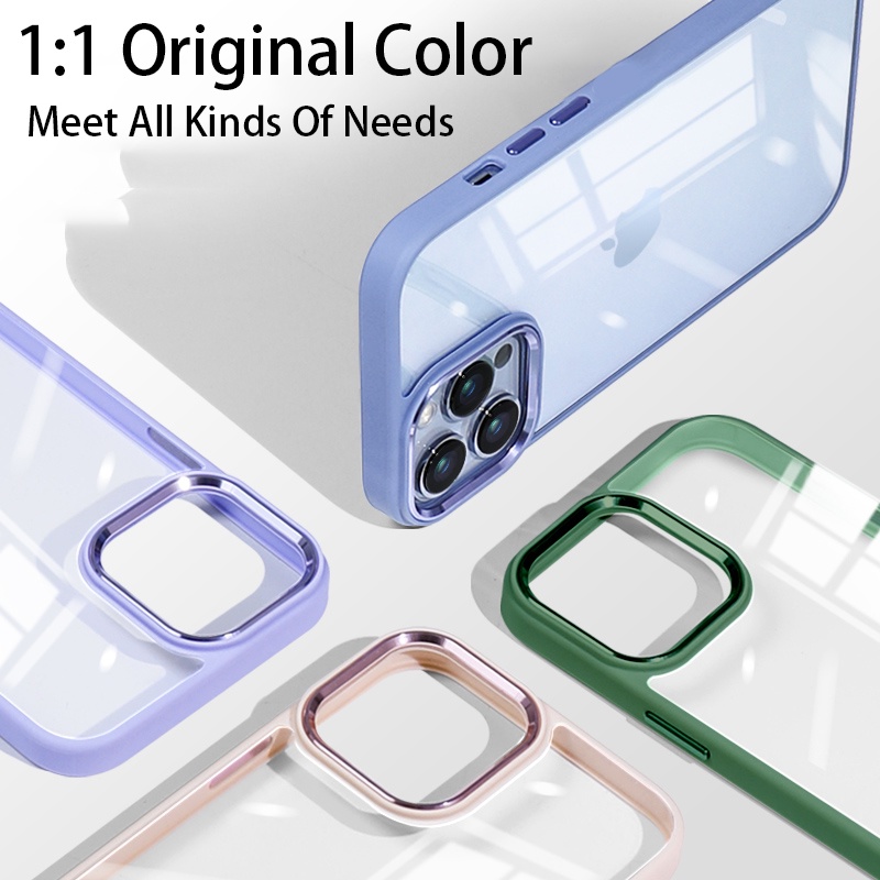 Ốp Điện Thoại Nhựa Cứng Trong Suốt Viền Kim Loại Chống Sốc Cao Cấp Cho iPhone 14 plus 13 Pro 12 11 Pro Max