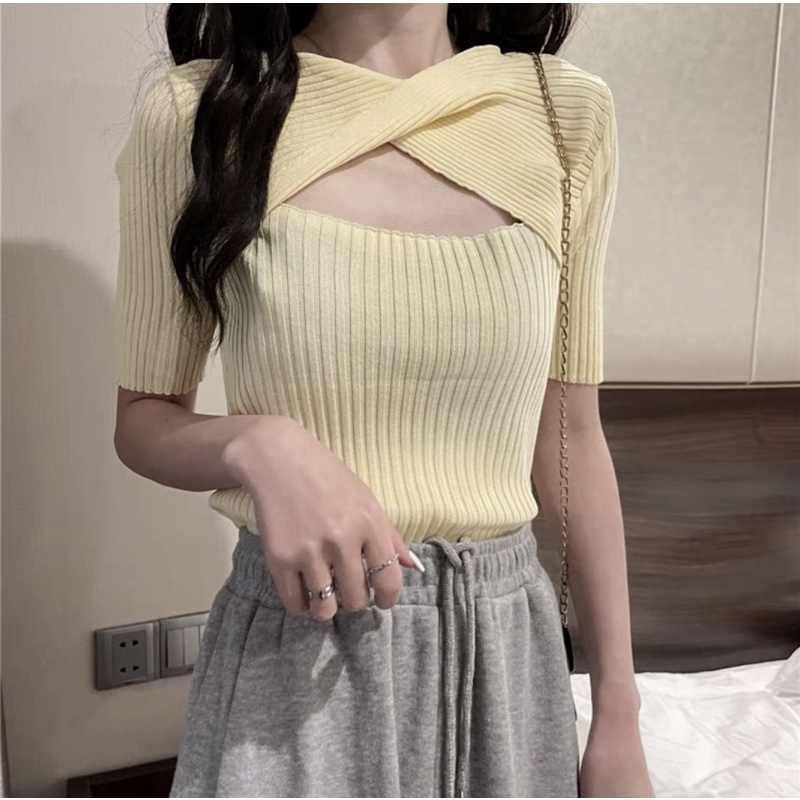 áo len dệt kim kiểu xoắn chéo giữa (8743#)