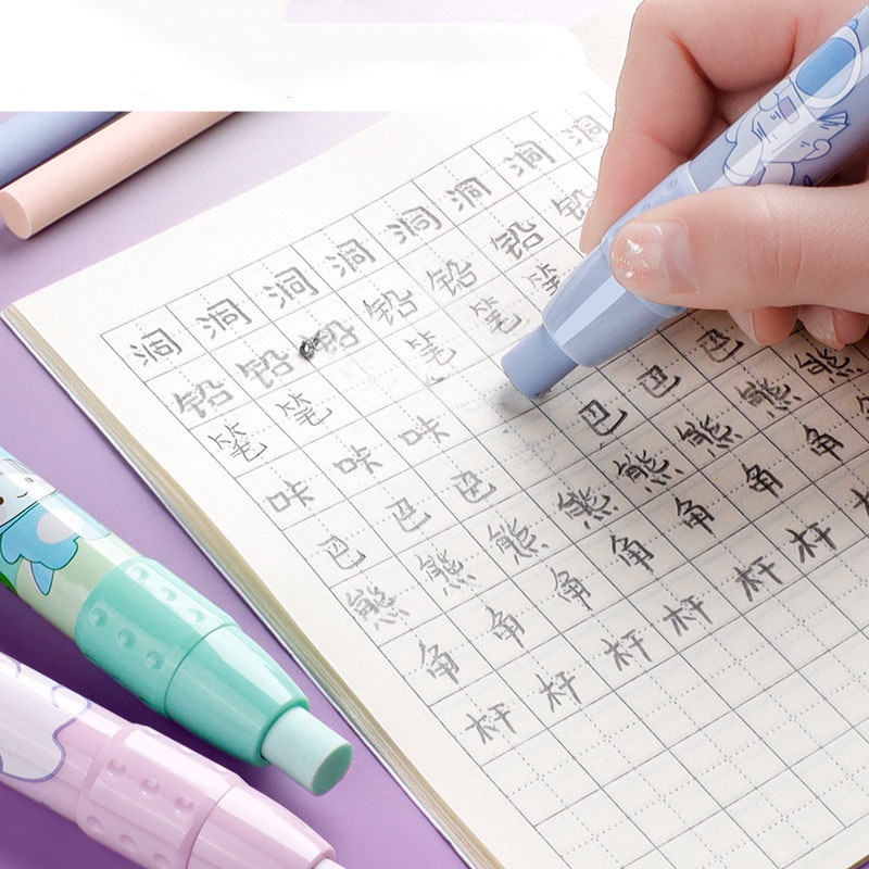 1 Bộ Gôm Tẩy Mềm Hình Hoạt Hình Có Thể Thu Gọn Ruột Thay Thế Cho Học Sinh