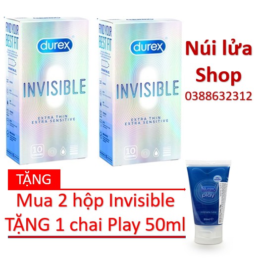 [ COMBO HOT ] 2 hộp DUREX INVISIBLE SIÊU MỎNG + 1 chai gel durex Play 50g