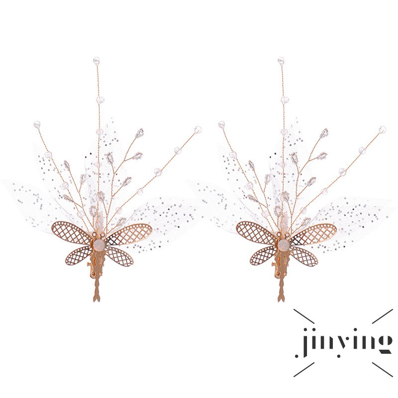 Cặp kẹp tóc GETNOIVAS bướm pha lê đá sáng chiếu cánh lưới trắng dùng đám cưới cho cô dâu