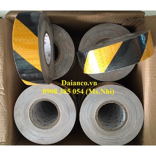 Decal băng keo phản quang vạch chéo vàng đen 5cm*45m - BKBQ-R008