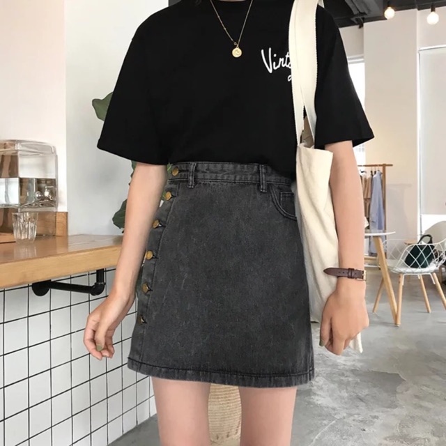 [ order ] chân váy nút lệch có size bigsize / chân váy chữ A jean / chân váy bò lớn