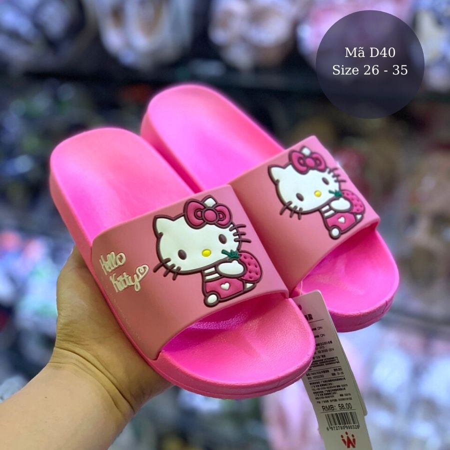 Dép bé gái cho trẻ em học sinh 3  -10 tuổi hình hello kitty Model 2021 quai ngang, đi trong nhà chống trơn trượt D40