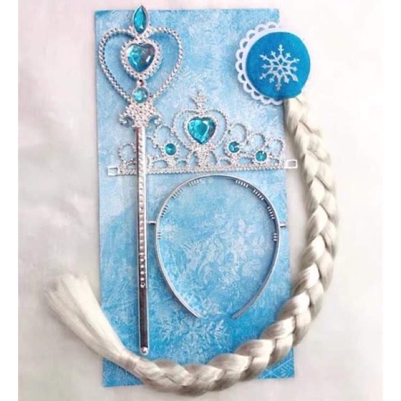 Phụ kiện hoá trang vương miện đũa thần tóc giả găng tay công chúa Elsa Frozen