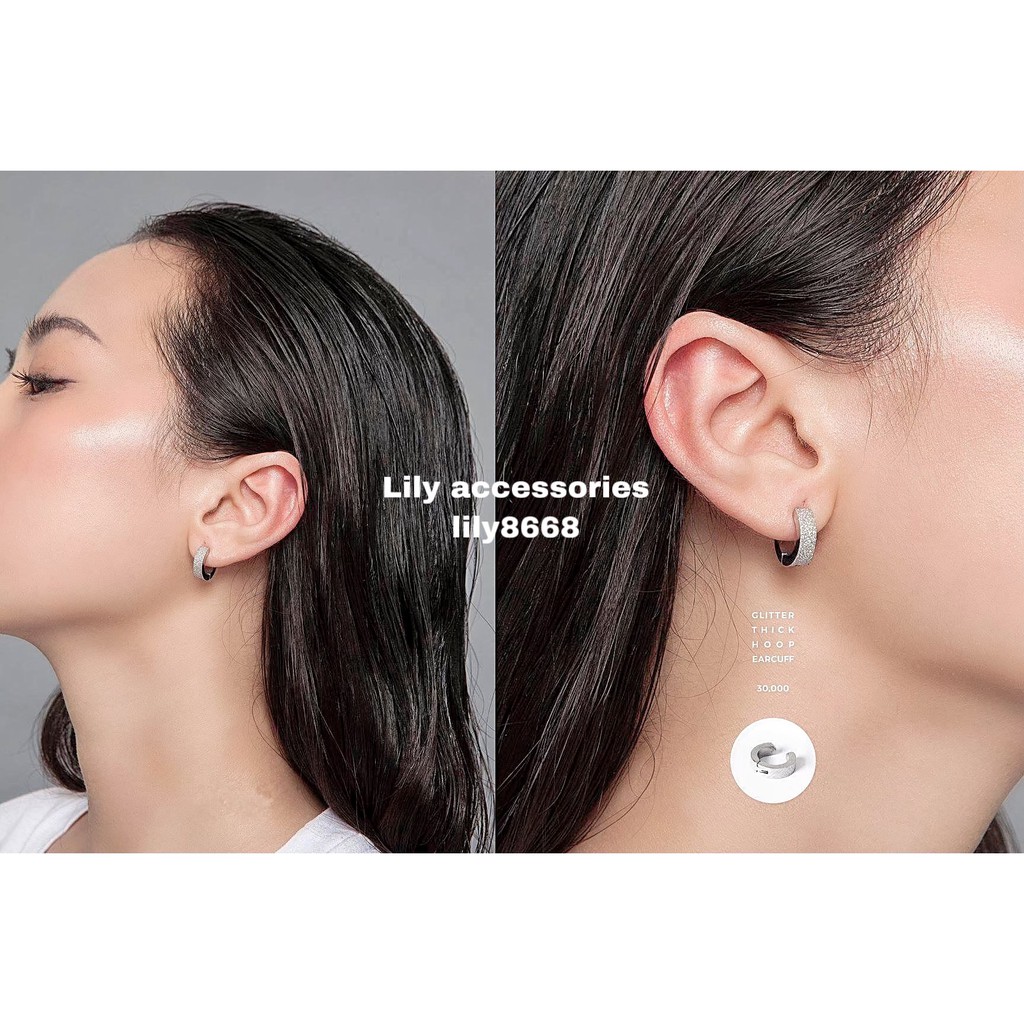 Hoop Earcuff kẹp tai titan tròn ánh kim lấp lánh không cần xỏ lỗ nam nữ không gỉ không đen không dị ứng unisex