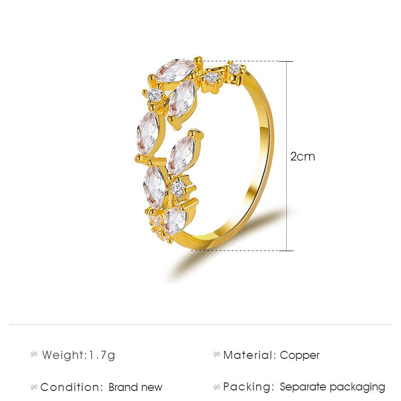 Nhẫn đính đá zircon thiết kế hình chiếc lá phong cách Hàn Quốc đơn giản