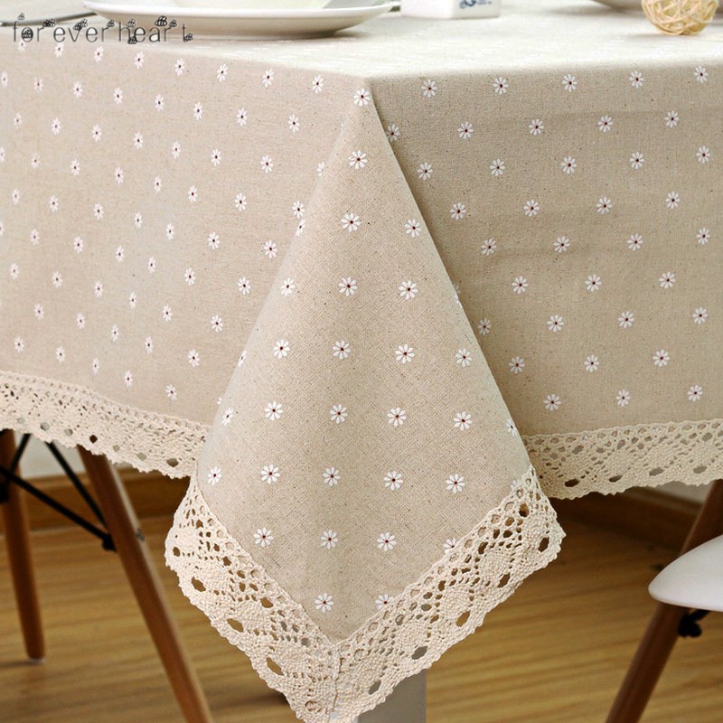 ♬♪♬ Flower Pattern Tablecloth Linen Cotton Table Cloth with Lace Dining Table Cover