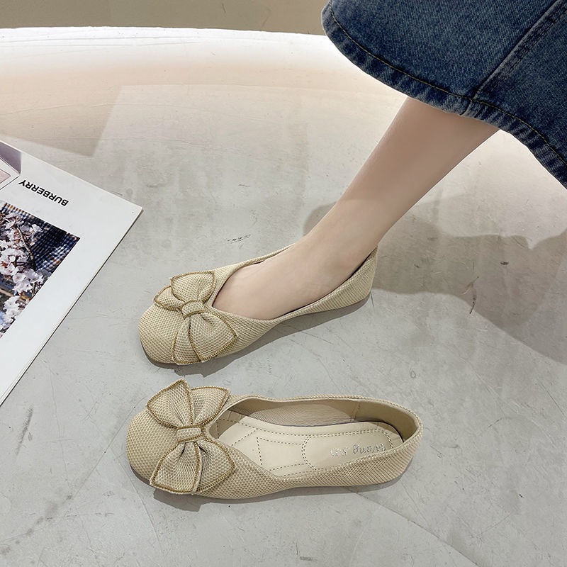 Giày Búp Bê Đế Bằng Miệng Nông Đính Nơ Dễ Phối Đồ Thời Trang Cho Nữ