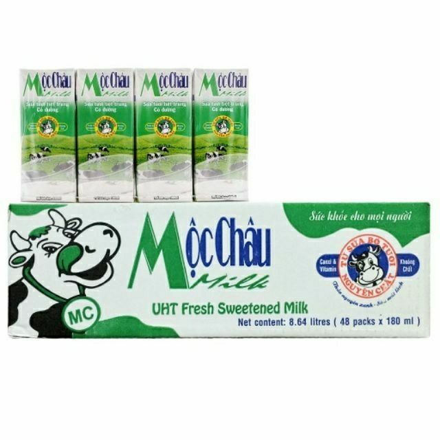 THÙNG SỮA TƯƠI MỘC CHÂU 48 hộp x 180 ml ( Đại lý Ngọc Toản)