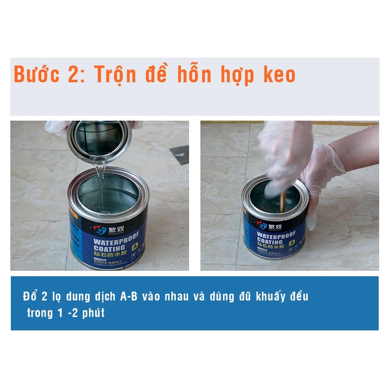 Keo chống thấm 2 thành phần trong suốt [CHỐNG THẤM SÀN ĐÁ] sử lý chống thấm mặt sàn nhà vệ sinh, quét bảo vệ gạch men