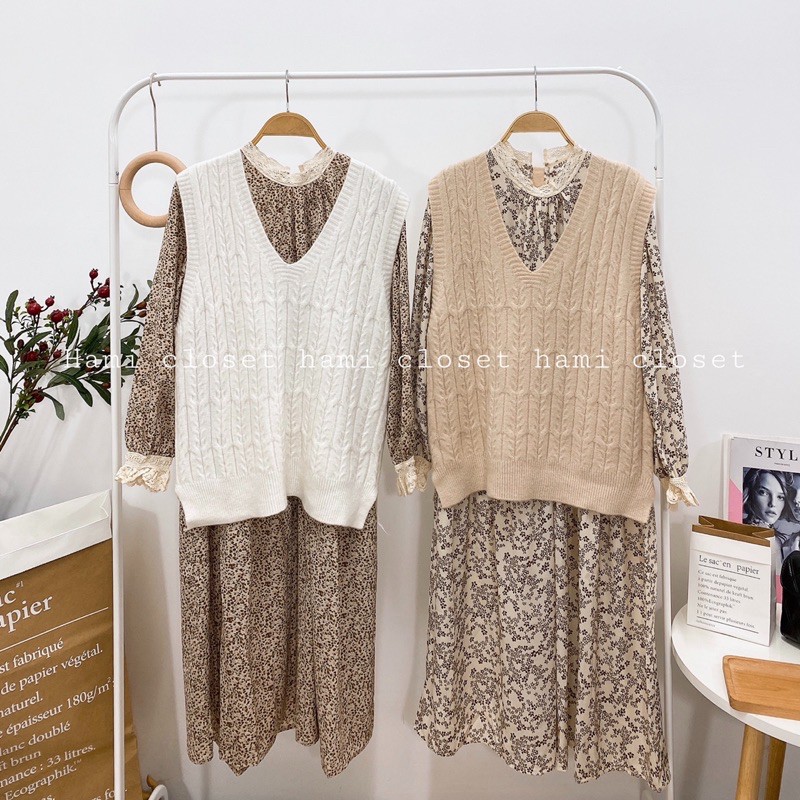 Váy babydoll hoa nhí dáng suông kèm đai cổ tay viền ren tiểu thư chất voan siêu mịn đẹp mã V009