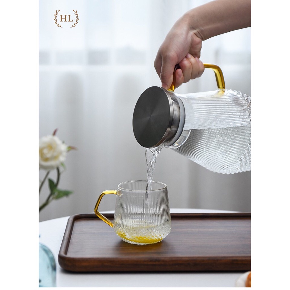 Bình cốc thuỷ tinh phong cách NORDIC vân kim cương-HL