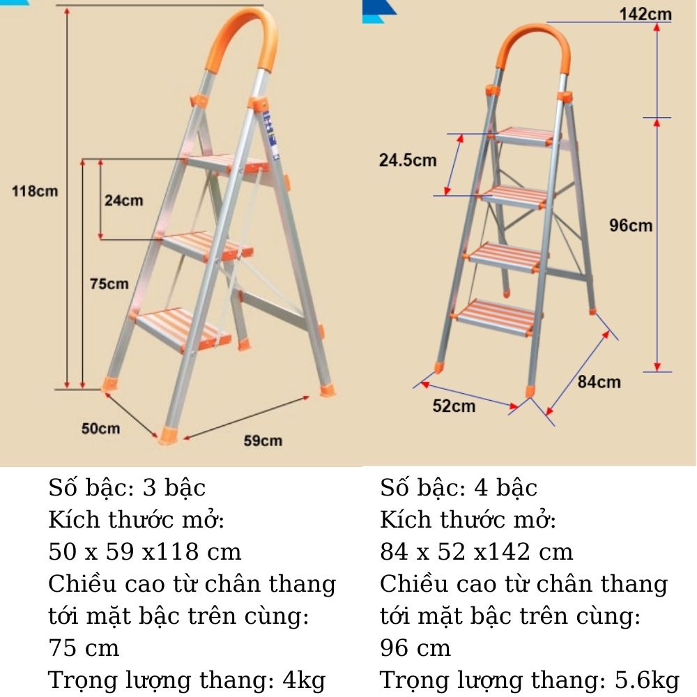 Thang nhôm ghế chữ a tay vịn 3 4 5 6 bậc xếp gọn NIKAWA thương hiệu nhật bảo hành 18 tháng giao hỏa tốc HN NKA MAXBUY