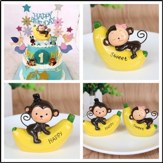 Cặp khỉ chuối monkey tinh nghịch trang trí bánh kem hpbd
