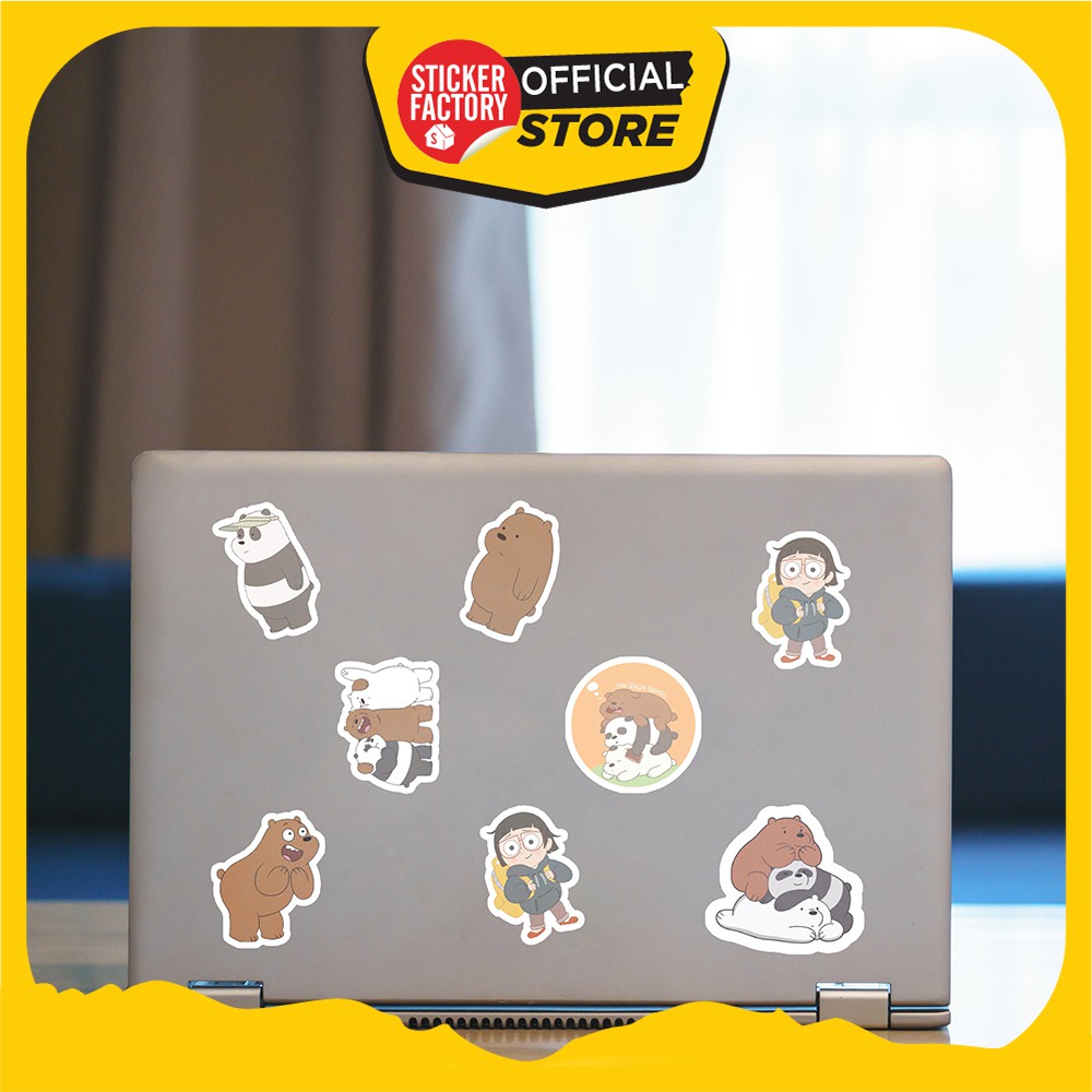 Hộp set 30 sticker hình dán dễ thương, trang trí nón bảo hiểm , laptop, xe máy, ô tô STICKER FACTORY - We Bare Bears