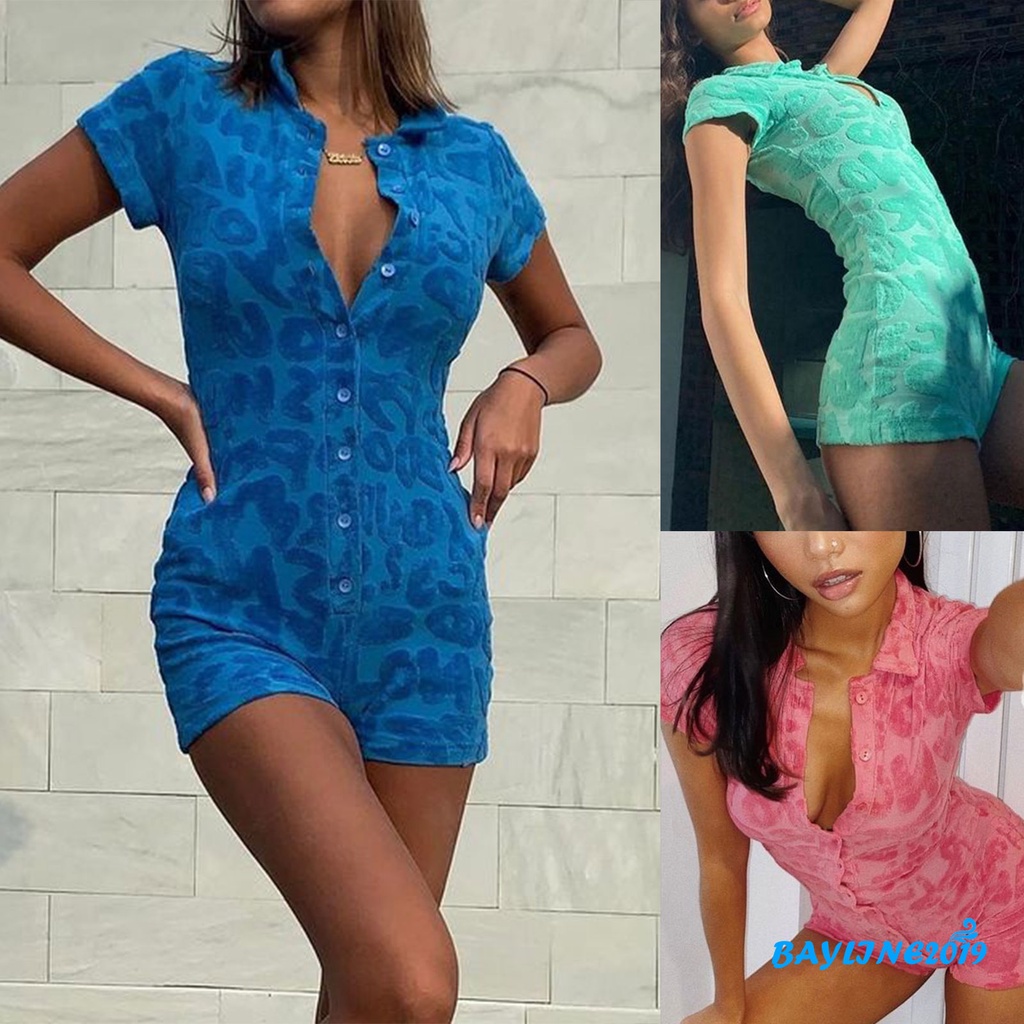 Áo Liền Quần Ngắn Tay Cổ Bẻ Thời Trang Cho Nữ