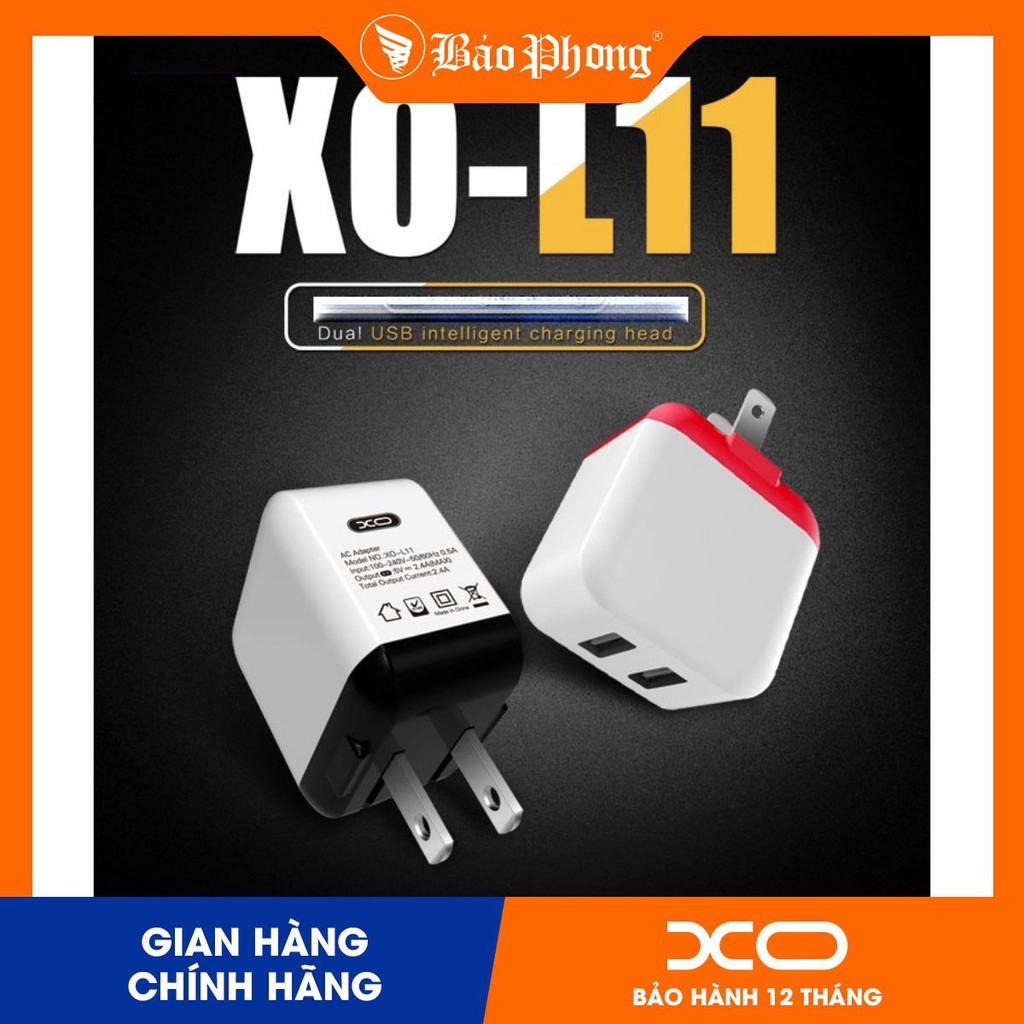 Củ sạc điện thoại 2A - 2 cổng USB chính hãng XO L11 cho iPhone ipad ip 5 6 7 8 plus x xs max 11 12 pro samsung oppo