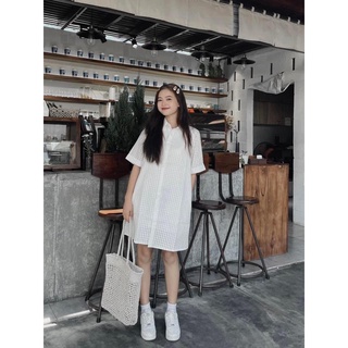 váy sơ mi dáng suông ngắn tay nữ có váy lót bên trong Bànana đầm suông sơ mi vintage form rộng freesize