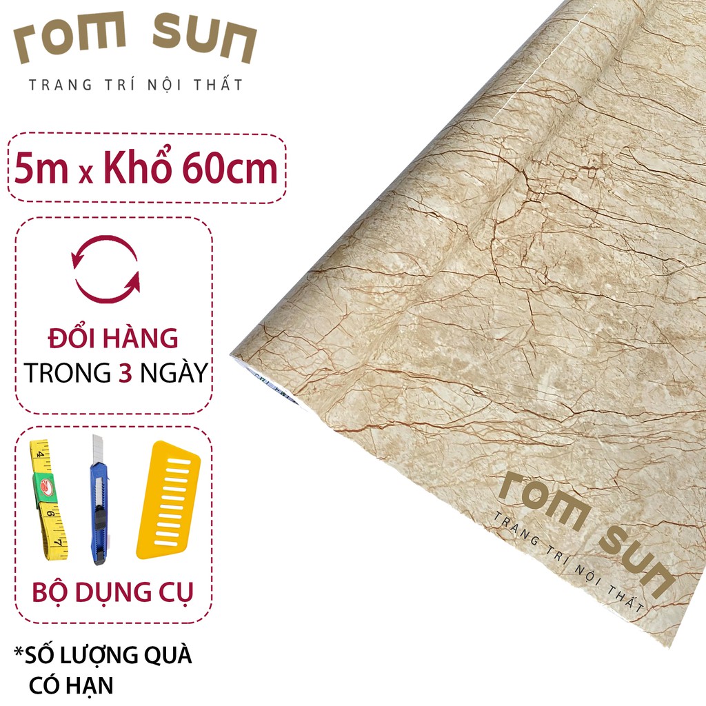 Giấy dán tường giả đá khổ 60cm 1m2 đài loan- Decal miếng dán trang trí giả đá dán tường bếp phòng ngủ 3D sẵn keo