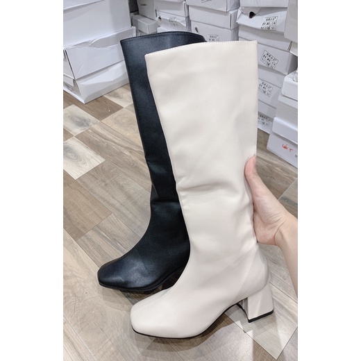 [sẵn]bốt gối da lì gót 5p khoá cạnh cổ tròn (FULL HỘP hàng QC) mã 220 | BigBuy360 - bigbuy360.vn