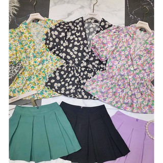 SET HOA NHÍ ÁO PELUM CỔ VEST ĐÓNG CÚC KÈM CHÂN VÁY XẾP LY