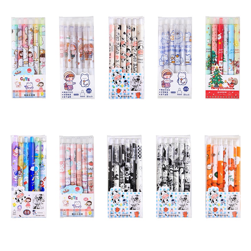 Hộp 6 Bút Mực Gel Ngòi 0.5mm In Hình Động Vật Hoạt Hình Dễ Thương