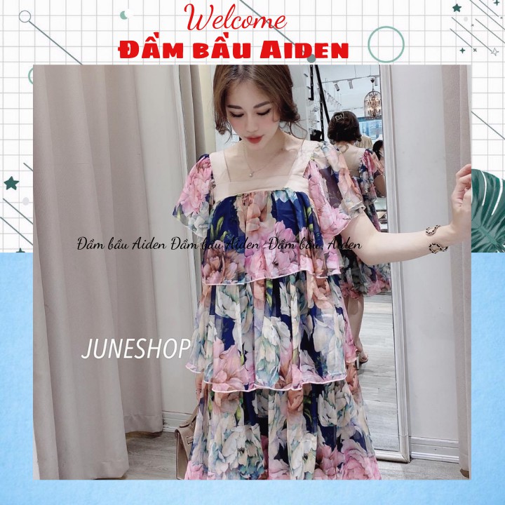 Đầm bầu xinh thiết kế dáng suông tầng hai dây cánh tiên màu tím maternity dress