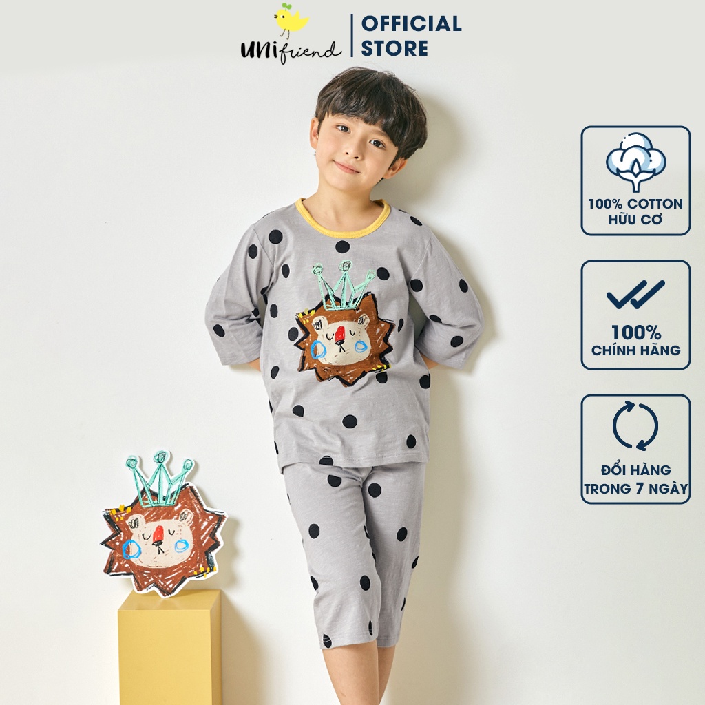 Đồ bộ lửng quần áo thun cotton mịn mặc nhà mùa hè cho bé trai Unifriend Hàn Quốc U2007