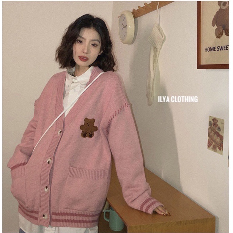 ÁO KHOÁC LEN CARDIGAN SỌC TAY HÌNH GẤU