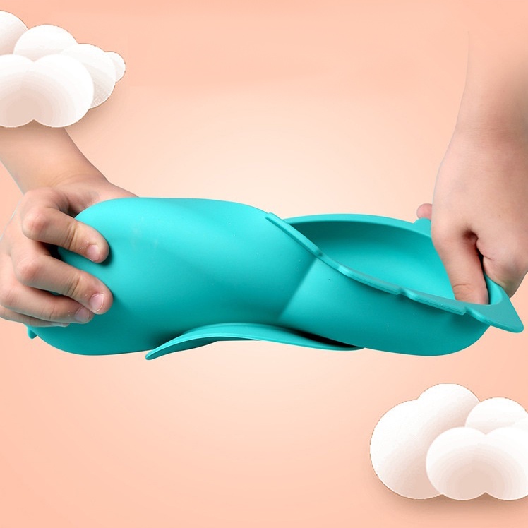 Khay ăn dặm cho bé, khay ăn dặm silicone chống đổ kèm bộ thìa dĩa Inox 304 - K002