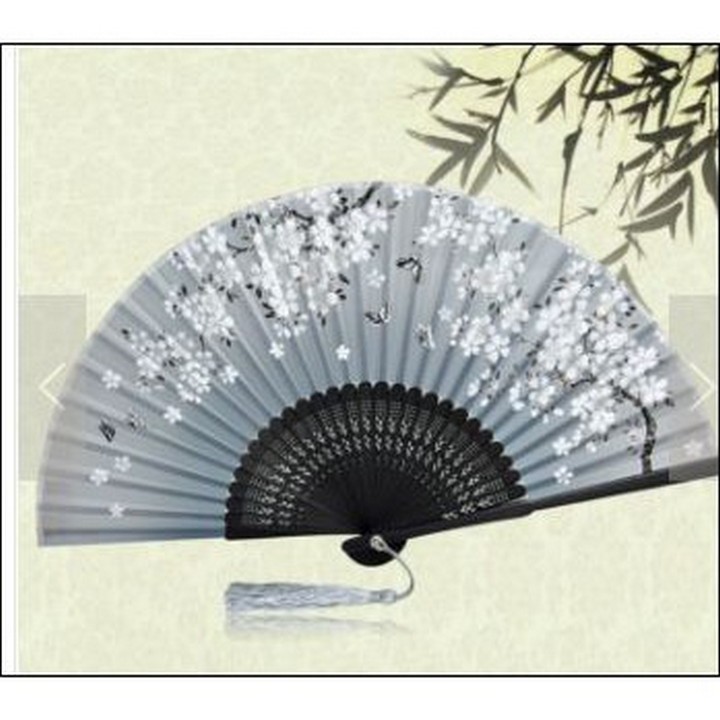 ( 100 ) Quạt cổ trang xám trúc loại 1 quạt xếp cầm tay phong cách Trung Quốc