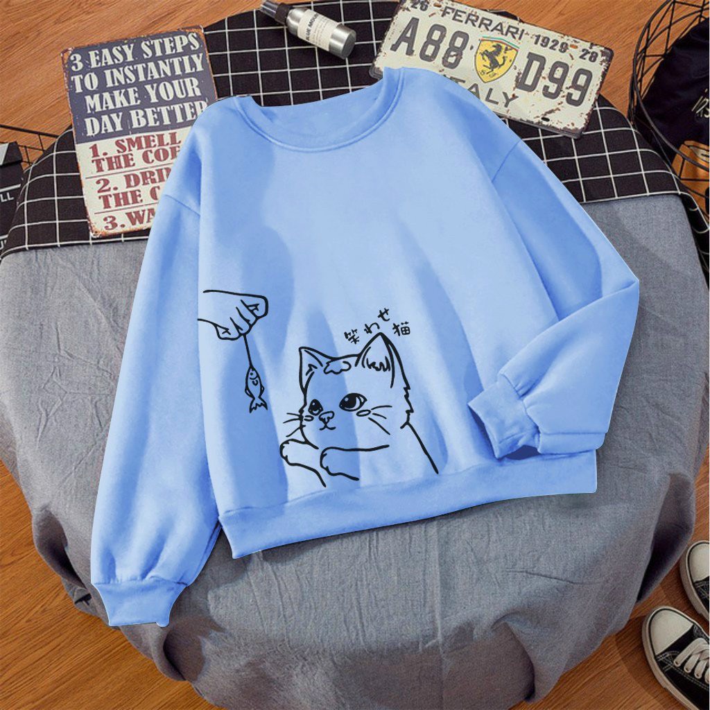 ÁO SWEATER NỈ UNISEX IN MÈO BẮT CÁ CỰC ĐẸP NHIỀU MÀU