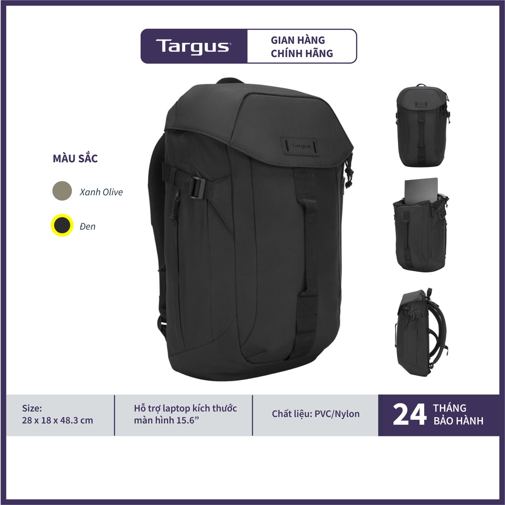 Ba Lô Du Lịch Chống Nước Thời Trang Targus TSB971 SolLite Backpack 15.6 inch - Hàng Chính Hãng