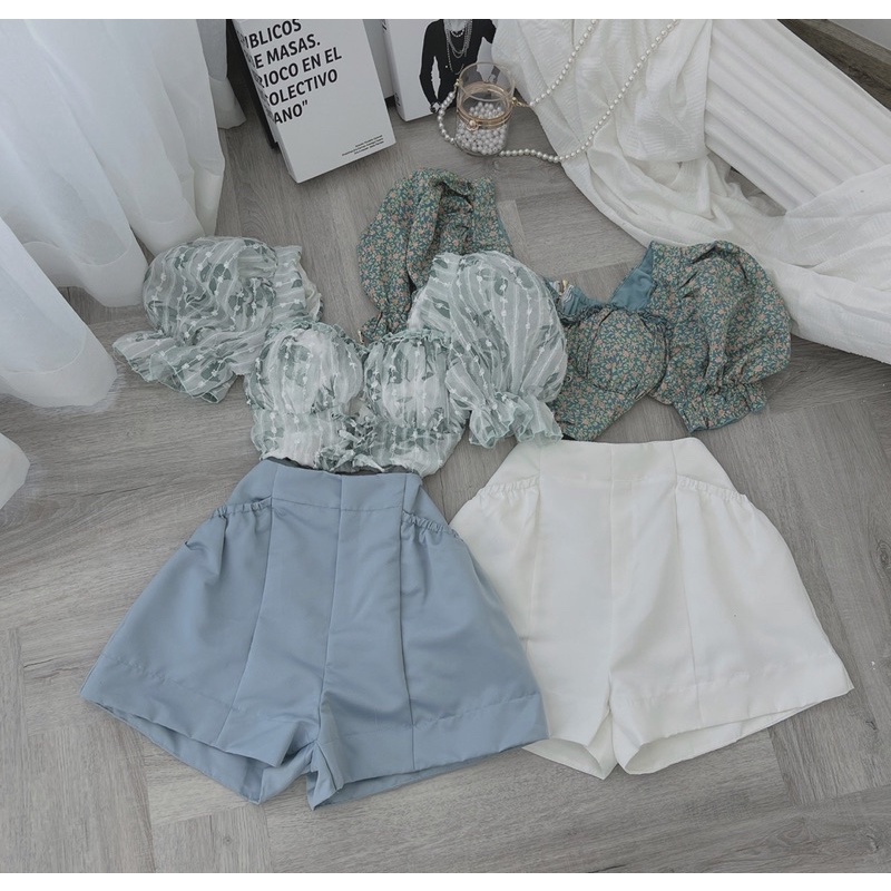 SET ÁO HOA CROPTOP ĐAN DÂY + QUẦN SHORT 2 MÀU
