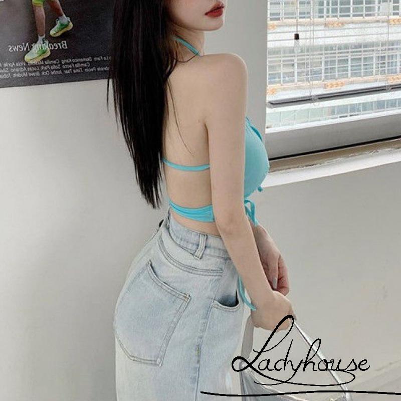 Áo Croptop Không Tay Hở Lưng Màu Sắc Đơn Giản Cho Nữ