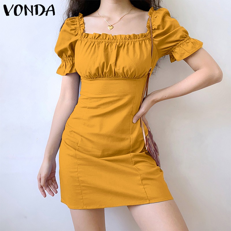 Đầm Bút Chì VONDA Tay Ngắn Cổ Vuông Phong Cách Hàn Quốc | BigBuy360 - bigbuy360.vn